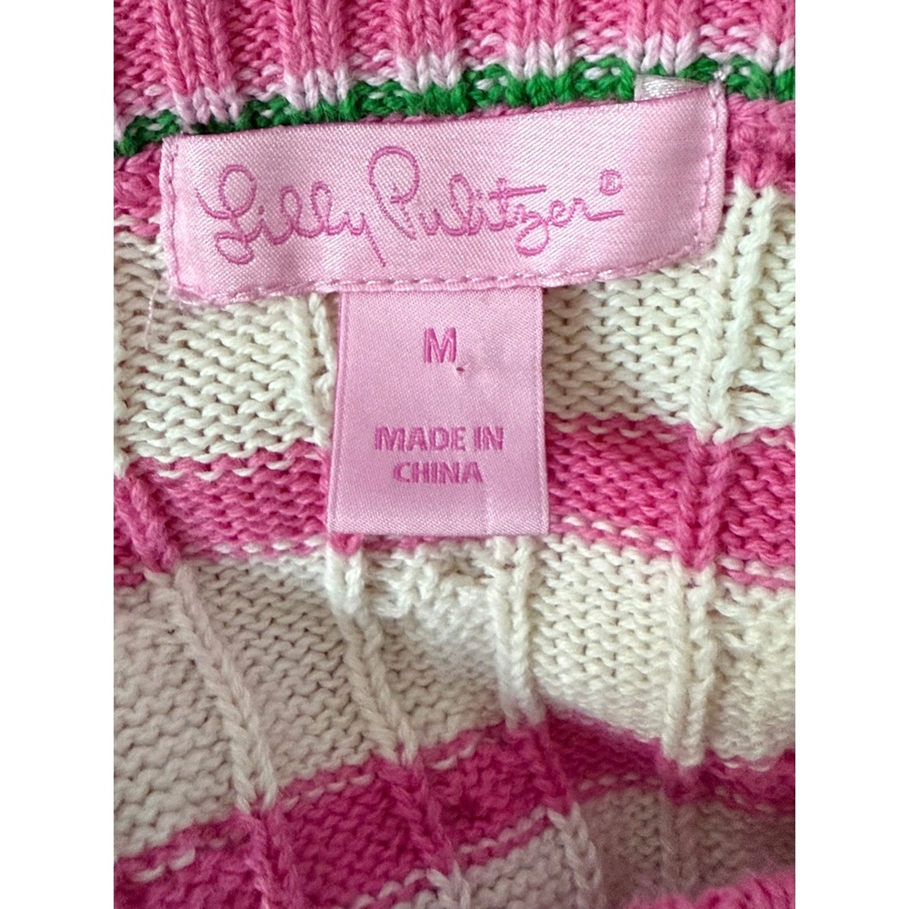 Lilly Pulitzer Women's Medium Striped‎ Cable Knit Pink Ivory Cotton Sweater - Picture 4 of 9